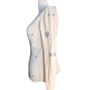Quinn Cashmere Sparkle Polka Dot Sweater Cream Gray Medium Whimsical Knit thumbnail 4