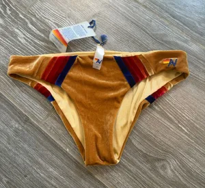 NWT Aviator Nation Gold Velvet 5 stripe Bikini Bottom size small thumbnail 1