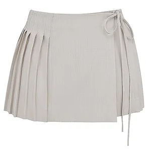 House of CB Pleated Wrap Bow Mini Skirt S - Stone Grey thumbnail 4