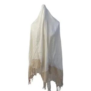 Textured Scarf Fringed Shawl Butterfly Design Neutral Cream 70 x 36 inch​​‎ thumbnail 6