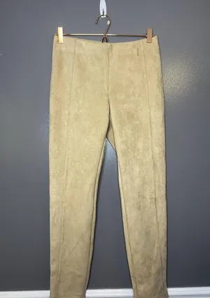 Tahari Pants Womens Med Beige Faux Leather Suede Slim Jegging Pull On Stretch thumbnail 1