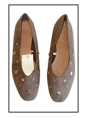 NEW A new day Suede Studded Ballet Flats In Rich Brown Taupe Almond Toe Size 12 thumbnail 5