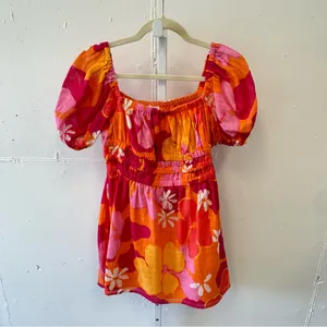 SABO Australia Floral Puff‎ Sleeve Summer Mini Dress Sz 4 Pink Orange thumbnail 2
