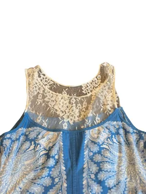 Free People Blue Ivory Paisley Lace Yoke Shift Dress Boho Mini Size 4 Women's thumbnail 8