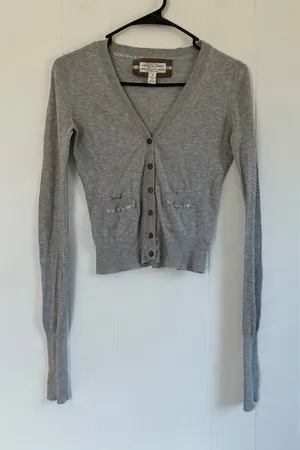 Y2K Abercrombie & Fitch Womens‎ Grey Cotton V-Neck Button Cardigan Sweater Small thumbnail 1