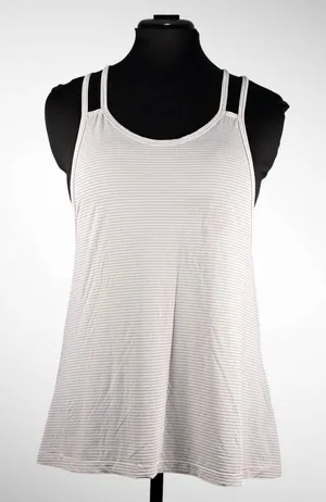 Women’s Beyond Yoga White and Gray Striped Spaghetti Strap Tank Size Small thumbnail 1