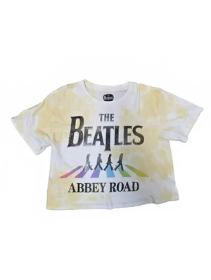 The Beatles Abbey Road Women’s Yellow Tie Dye Rainbow Crop T-Shirt Size Large thumbnail 4