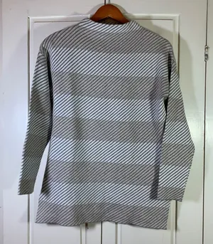 Rachel Zoe Grey White Striped Mock Neck Knit Sweater Tunic Side Slits XS thumbnail 1