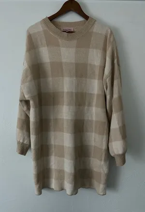 Beige Plaid Women’s Sweater Dress thumbnail 1