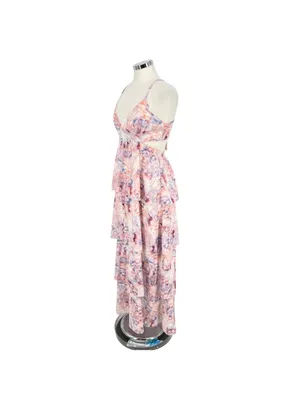 Fanco Cutout Tiered Sleeveless Maxi Dress Resortwear Pink Purple Size Medium NWT thumbnail 3
