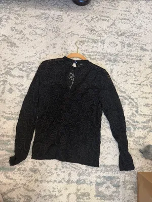 Abercrombie & Fitch Y2K 2010s Black Lace High Neck Top Size L thumbnail 5