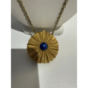 Estée Lauder 1973 Empty Perfume Dew Lapis Lazuli‎ Pendant Gold Tone Necklace thumbnail 3
