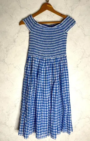 J. crew Gingham Check Smocked Off-the-Shoulder Dress thumbnail 3