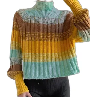 Urban outfitters BDG colorblock strip mock neck pullover sweater XS S thumbnail 1