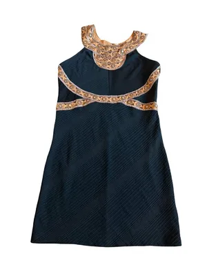 Free People Black Gold Embroidered Halter Mini Dress Beaded Trim Small Women's thumbnail 1