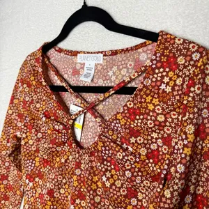 Planet Gold Floral Long Sleeve Criss Cross Crop Top Burnt Henna Medium Bohemian thumbnail 2