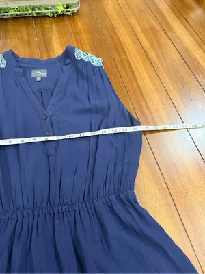 Market & Spruce Navy Blue Embroidered Dress Size L Sleeveless Boho Shift thumbnail 5