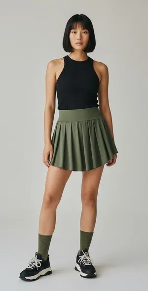 Aerie OFFLINE Real Me Pleated Preppy Tennis Skirt Skort Olive Green Size XS thumbnail 1