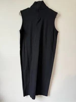 VTG J CREW Sleeveless Turtleneck Midi Dress Classic Minimalist Cotton Black M thumbnail 7