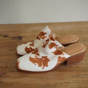Crown Vintage Galena Cow‎ Print Hair Calf Mules Brown White Western Heel 6.5M thumbnail 4