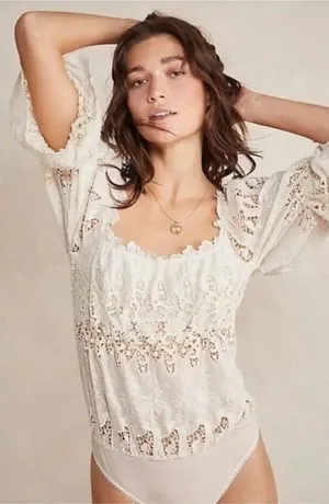 Free People Intimately Land of the‎ Free Bodysuit in cream white size xs dainty thumbnail 1