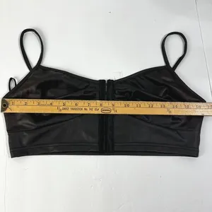 Black Faux Leather Hook Front Crop Bralette Top Corset‎ Style thumbnail 4