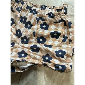 Maeve Beige Blue Floral High Waist Paper Bag Shorts 100% Cotton S thumbnail 3