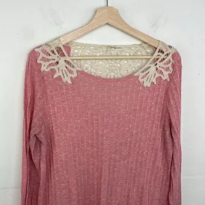 Rewind Boho Pink Crochet Detail Ribbed Long Sleeve top XL cottagecore thumbnail 3