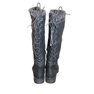 XOXO Black Boots Womens 5.5 M Knee High Sweater Cuff Lace Up Back Side Zip thumbnail 5