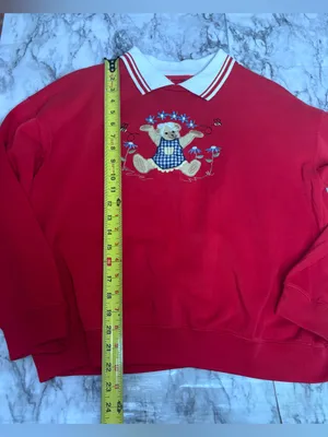 Vintage Red Crewneck Sweater Teddy Bear White Polo Collar size large thumbnail 4