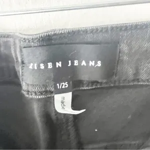 RISEN High Rise Crossover Released Frayed Hem Two Tone Black Wash Denim Jeans 25 thumbnail 3