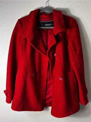 BNCI by Blanc Noir Red Wool Peacoat Double Breasted Small thumbnail 1