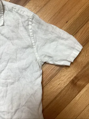 Quince White Relaxed Fit Short-Sleeve Button-Down Shirt Linen Size small thumbnail 4