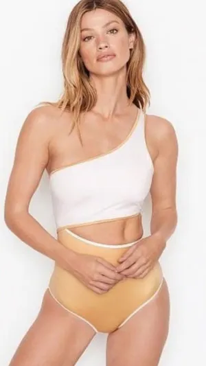 Victoria’s Secret White And Gold One Shoulder Cutout Swimsuit Size‎ Small thumbnail 1