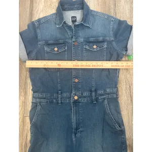 Gap Women Blue Denim Utility Jumpsuit Short Sleeve Button Front Romper Size 10 thumbnail 6