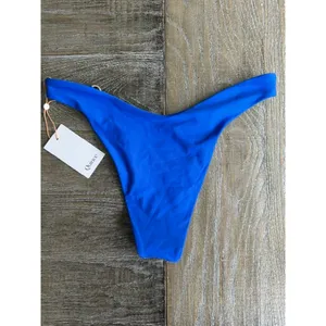 Quince NWT Italian High-Leg Ring Gold Ring Bikini Bottom Medium Electric Blue thumbnail 4