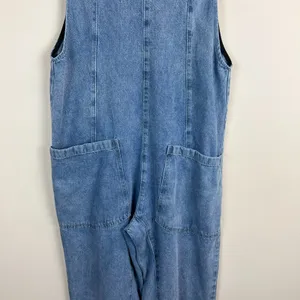 Denim Jean Baggy Overall Jumpsuit Womens Small Blue Sleeveless Adjustable Straps thumbnail 4