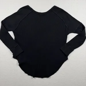 Tna Aritzia Waffle Knit Long Sleeve Thermal Top Black XS Oversized thumbnail 8