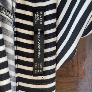Zara Black and White Striped Wide Leg Pants thumbnail 3