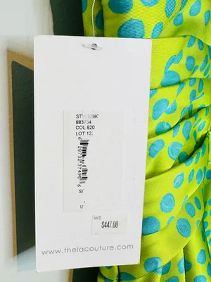 Theia Lime Green Spotted Puppy Dog Satin Formal Strapless Gown Dress thumbnail 7