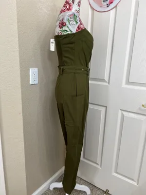 NWT Bar III Strapless Belted Utility Jumpsuit Olive Green Size Small thumbnail 3