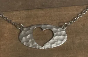 Vintage silver tone cut out hammered heart necklace thumbnail 2