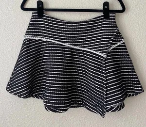 Free People Bento preppy academic Black/White Woven Striped Skater Skirt sz 8 thumbnail 1