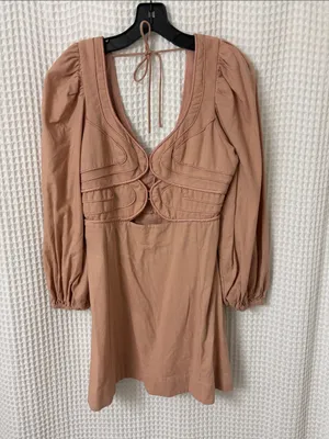 Farm Rio for Anthropologie Linen Long Sleeve Cutout Mini Dress Medium thumbnail 5