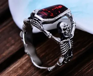 Men’s Stainless Steel Retro Bat Skull Design Ring Size 9 thumbnail 5
