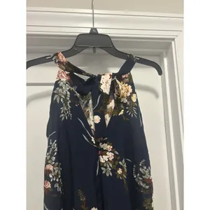 Women Navy Blue Floral Halter Maxi Dress Summer Boho Size 6 Wedding Guest Modest thumbnail 3
