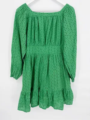Hummingbird Kelly Green Lace Floral Eyelet Mini Frill Dress Size L thumbnail 5