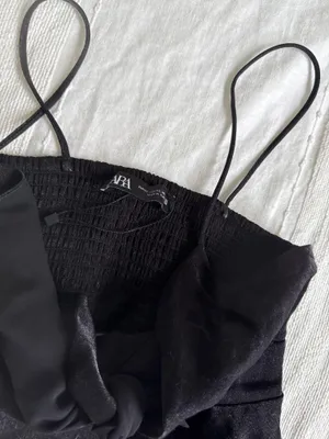 Zara black shiny crop top with a cute knot detail thumbnail 2