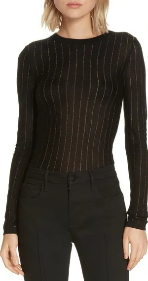 FRAME Striped Metallic Wool-blend Long-sleeve Top Black & Gold Size Small thumbnail 1