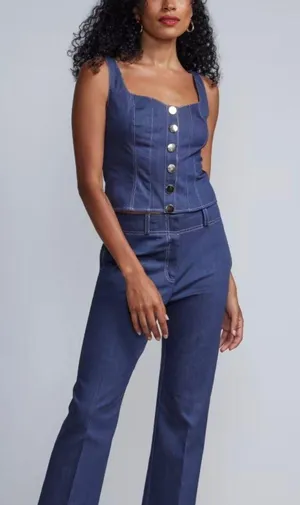 NWT New York & Company Sleeveless Buttoned Denim Top thumbnail 4